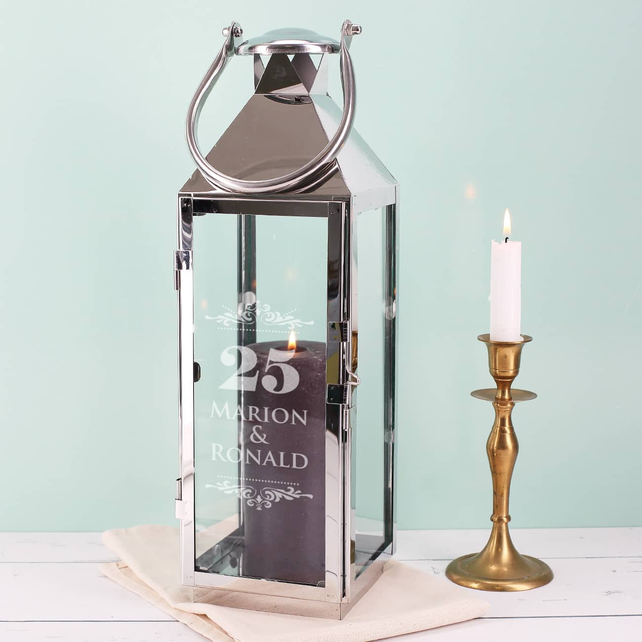 Laterne zur Silberhochzeit - Geschenk mit Gravur