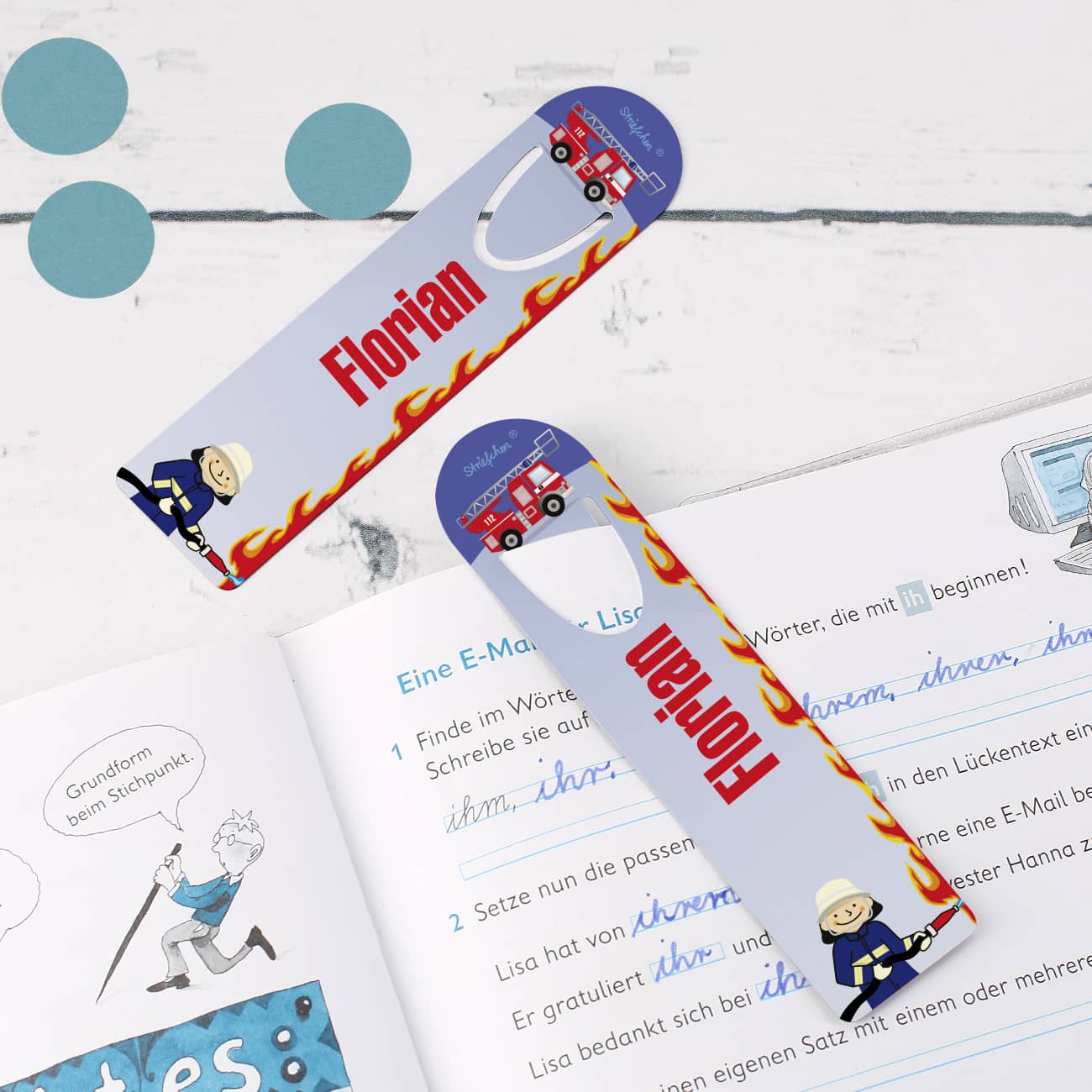 Lesezeichen mit Feuerwehr