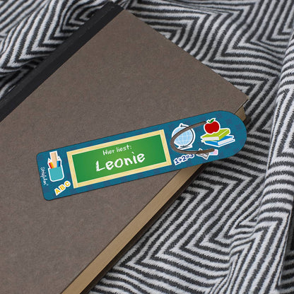 Lesezeichen zum Schulanfang mit Wunschname