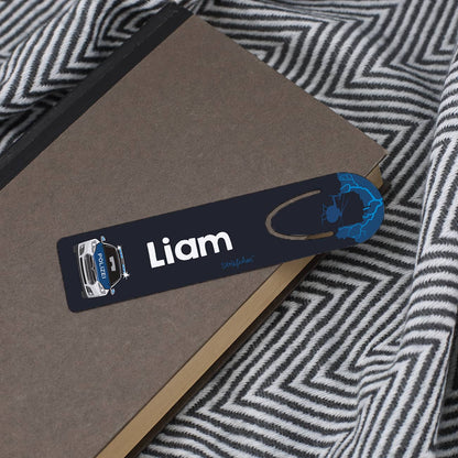 Lesezeichen mit Streifenwagen und Name