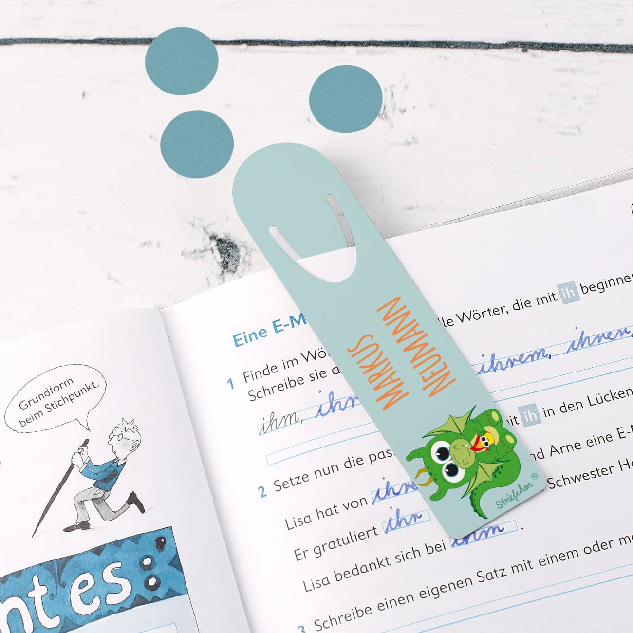 Lesezeichen mit Drache und Wunschname