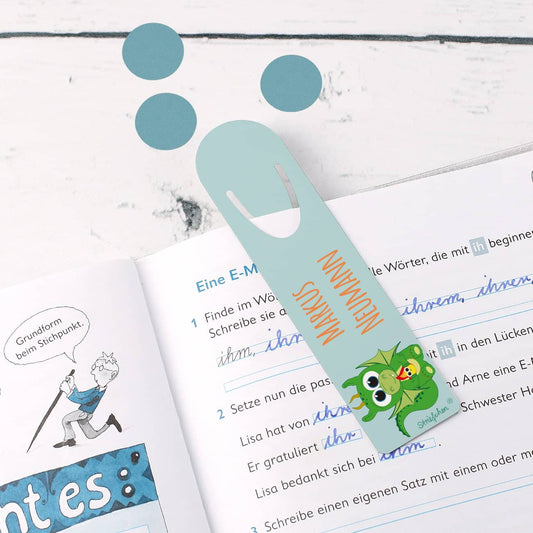 Lesezeichen mit Drache und Wunschname