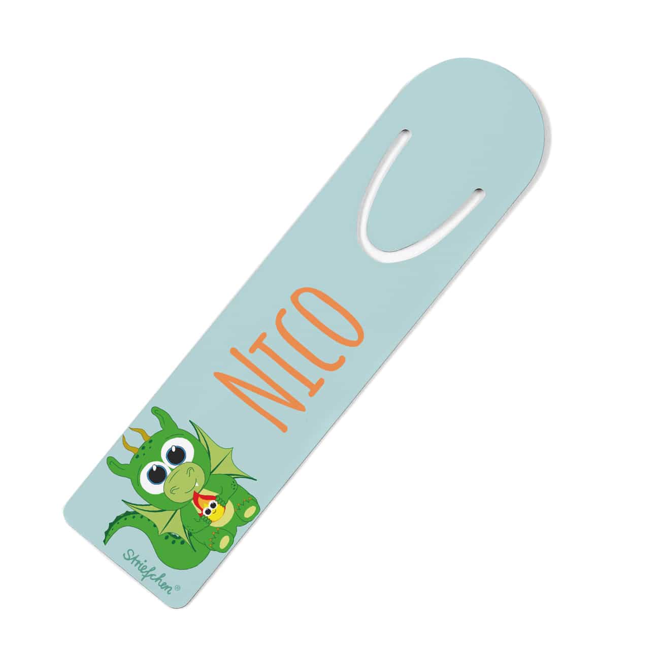 Lesezeichen mit Drache und Name