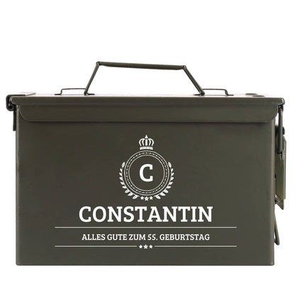 Ammo Can mit Wunschtext, Monogramm und Name