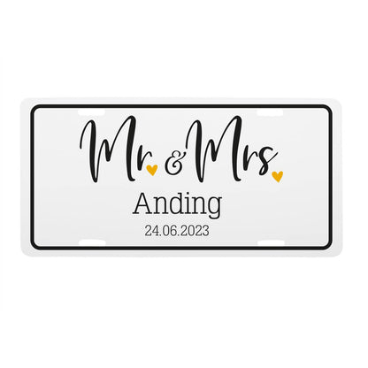 Mr & Mrs Nummernschild als Geschenk zur Hochzeit