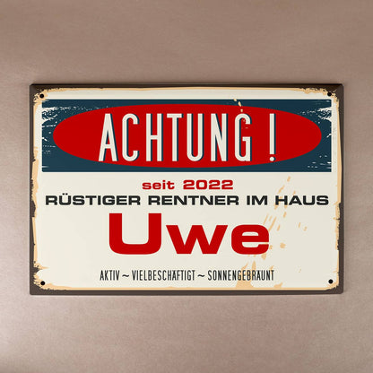 Geschenk für Rentner - Metallschild mit Name