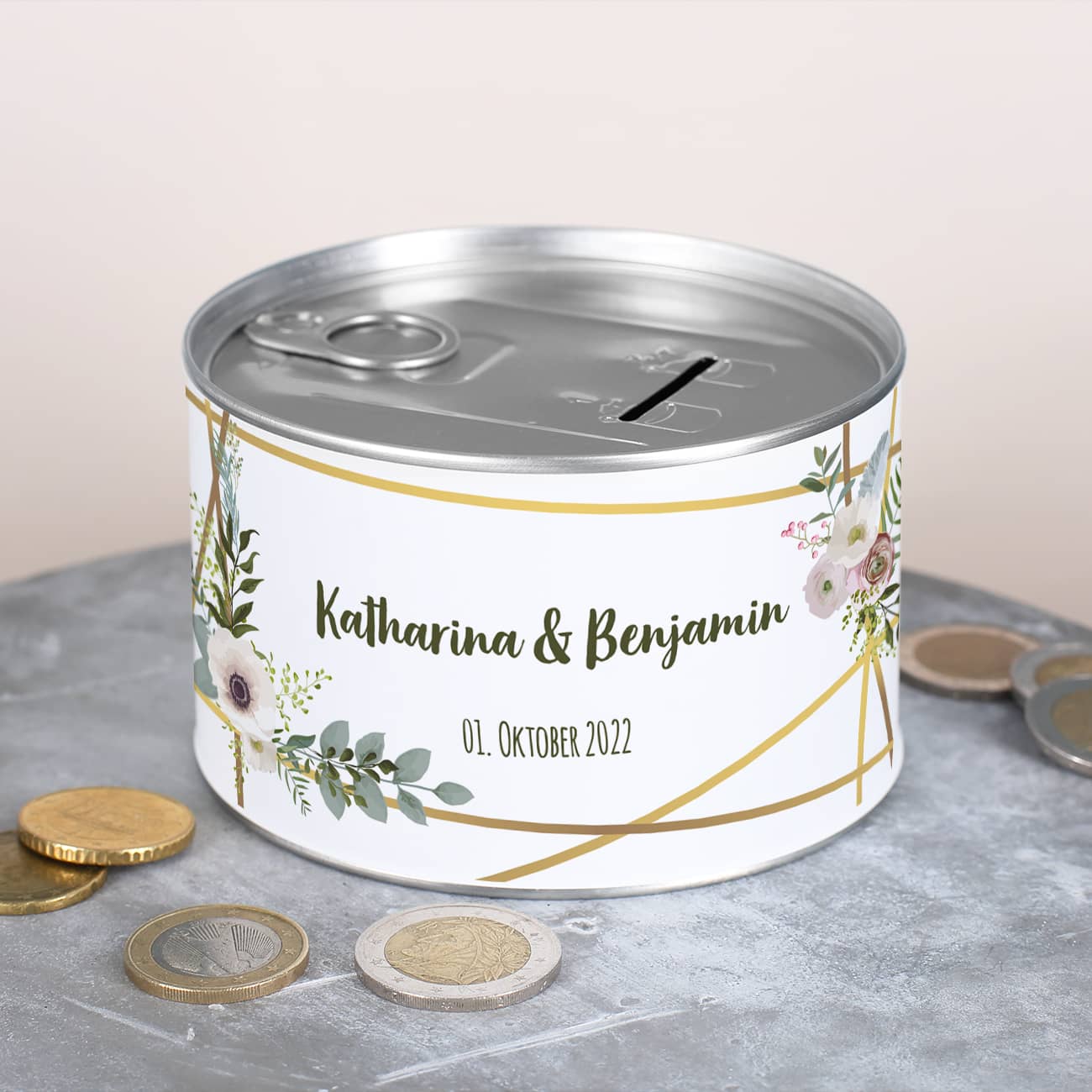 Spardose aus Metall für Geldgeschenke zur Hochzeit