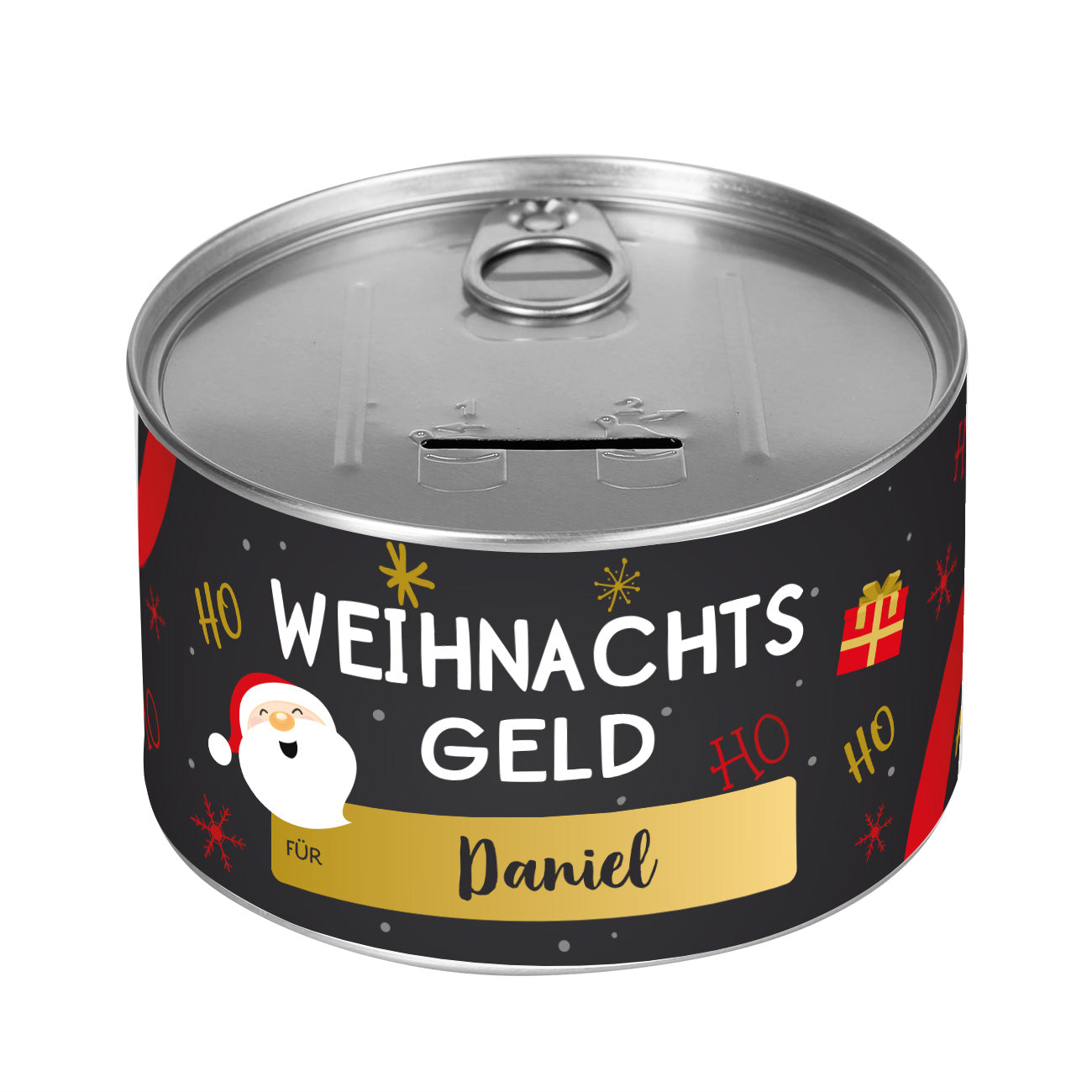 Spardose zu Weihnachten als Geldgeschenk mit Name bedruckt