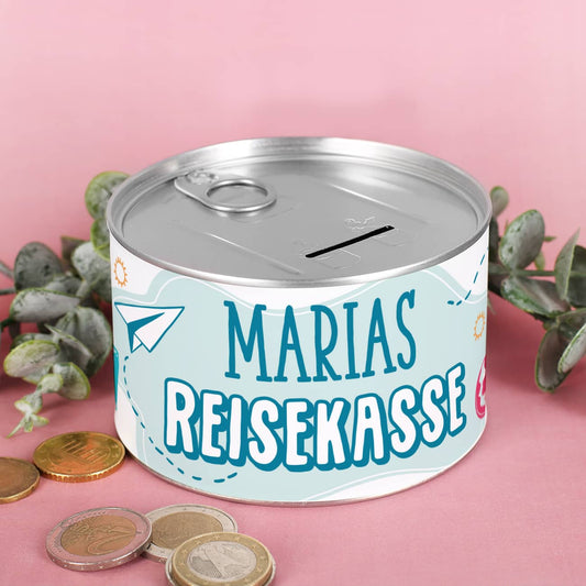 Aufreißspardose Reisekasse mit Name personalisiert