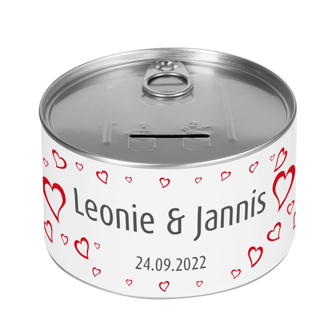 Bedruckt mit Herzen, Namen und Datum nach Wunsch