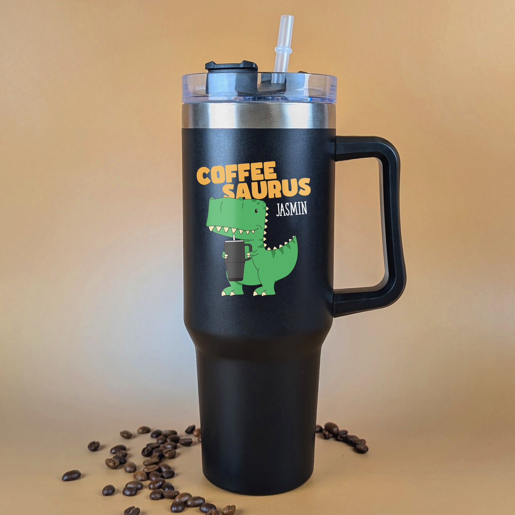 Dino-Motiv in humorvoller Szene illustriert – ideal für Kinder & Erwachsene