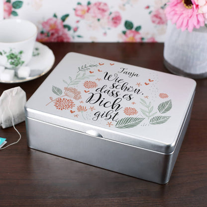 Wie schön, dass es Dich gibt. - Teebox aus Metall mit Ihrem Wunschnamen bedruckt