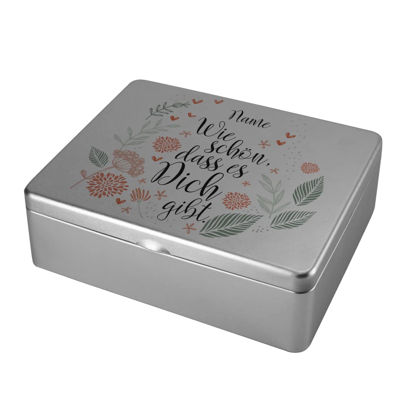 Wie schön, dass es Dich gibt. - Teebox aus Metall mit Ihrem Wunschnamen bedruckt