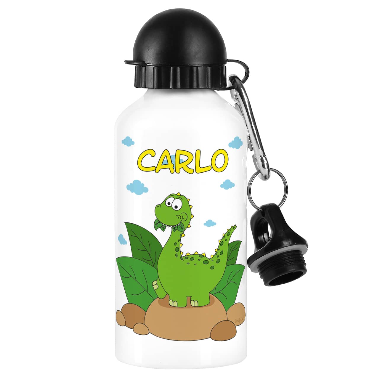 Trinkflasche mit niedlichem Dino und Name