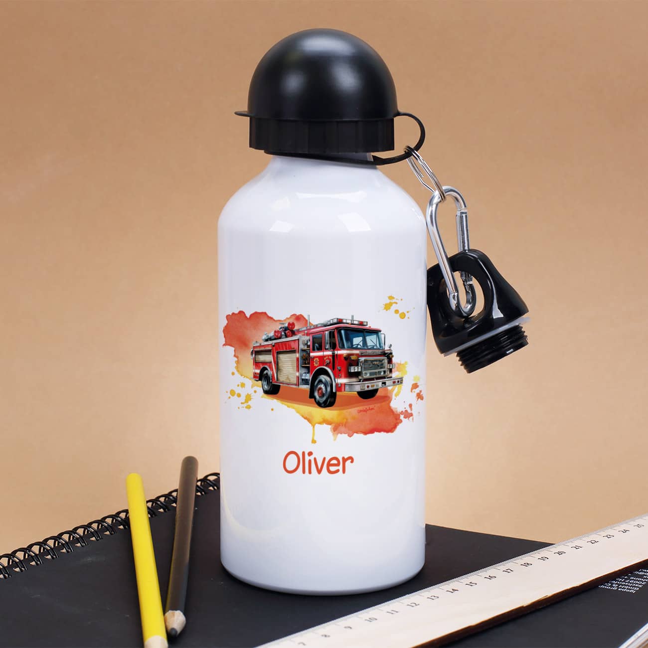Aluminium-Trinkflasche mit Feuerwehr-Motiv und Name