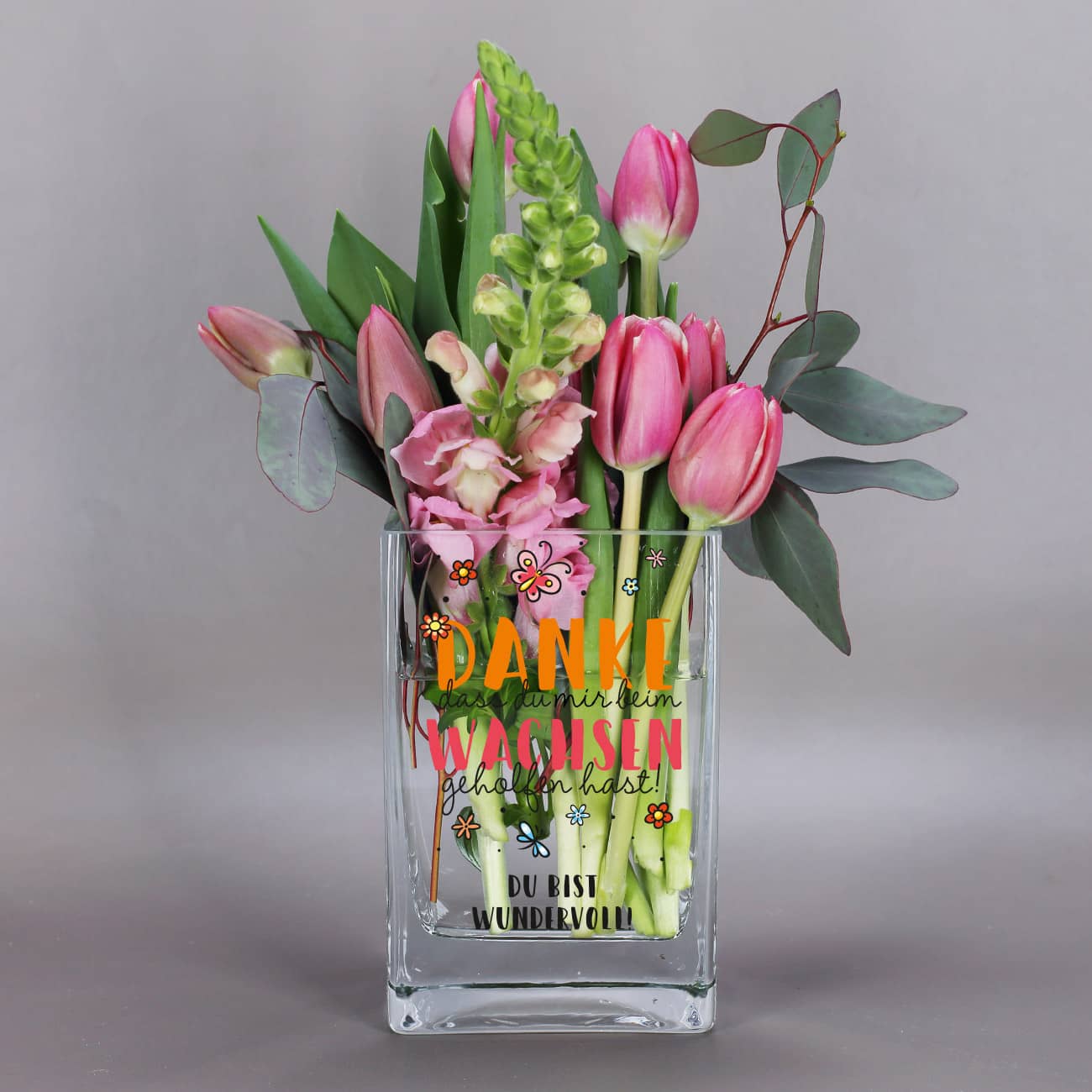 Bedruckte Blumenvase mit einem Text Ihrer Wahl