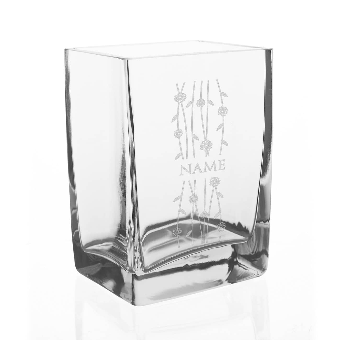 Gravierte Blumenvase mit Ranken und Ihrem Namen