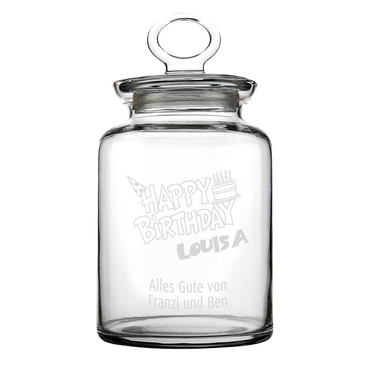 Persönliche Glasdose zum Geburtstag mit Namen