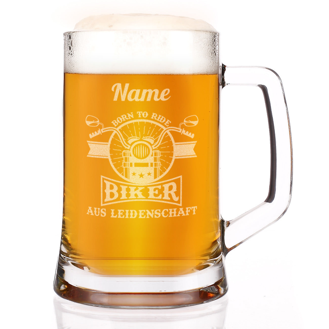 Bierkrug mit Motorrad-Motiv und Name - Biker aus Leidenschaft