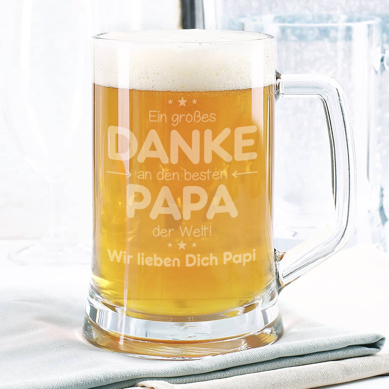 Bierseidelglas mit individuellem Text für Papa graviert