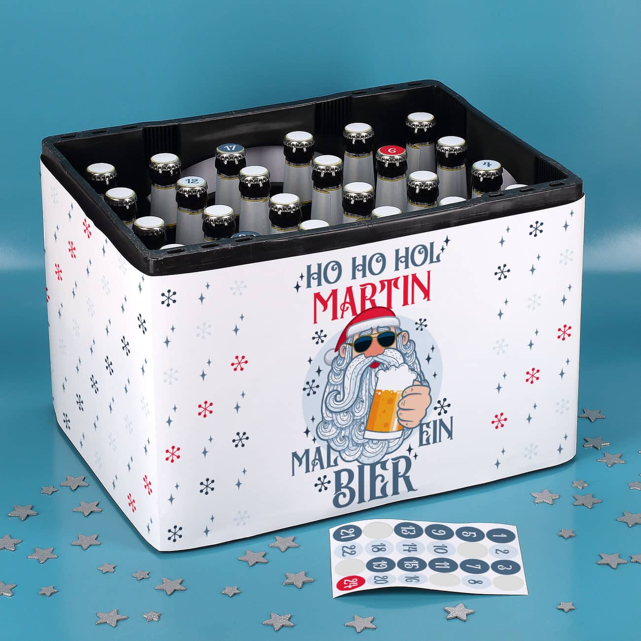 Bierkasten-Adventskalender Set mit Ihrem Wunschnamen