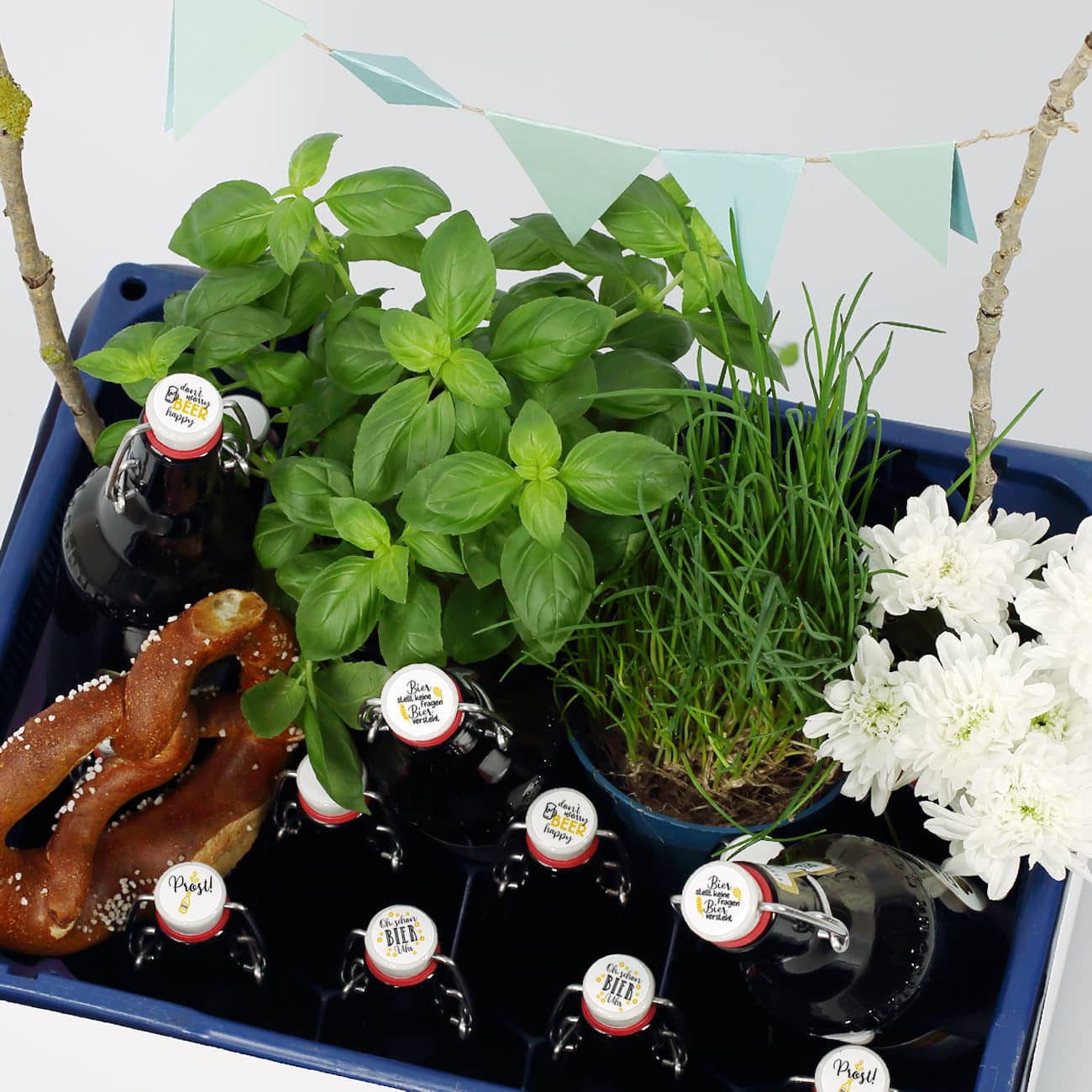 Bierkasten-Banderole mit Ihrem Wunschtext & Kronkorken-Aufklebern