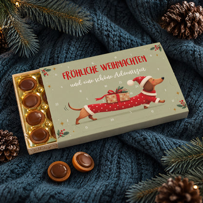 Personalisierter Toffifee Adventskalender mit Dackel Motiv, Wunschtext und 24 Türchen zu Weihnachten