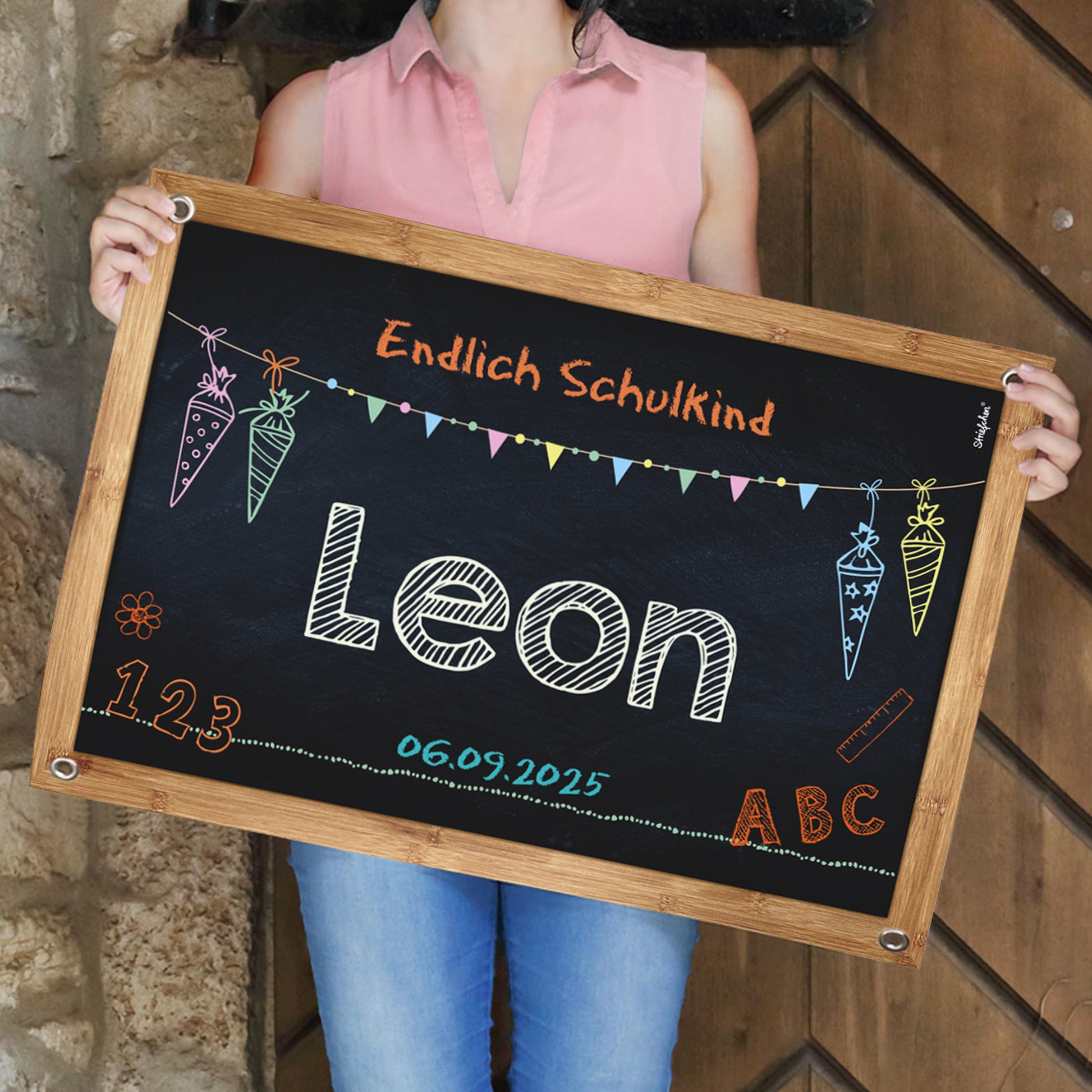 personalisierbares Einschulungsbanner, 70x50cm großes Banner zum Schulstart, Einschulungs-Deko aus Papier oder Kunststoff