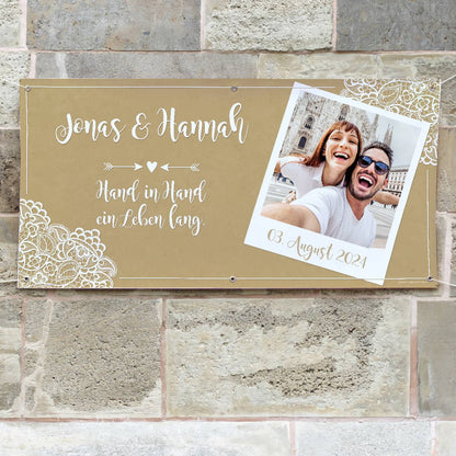 Vintage-Hochzeitsbanner mit Foto, Namen und Datum