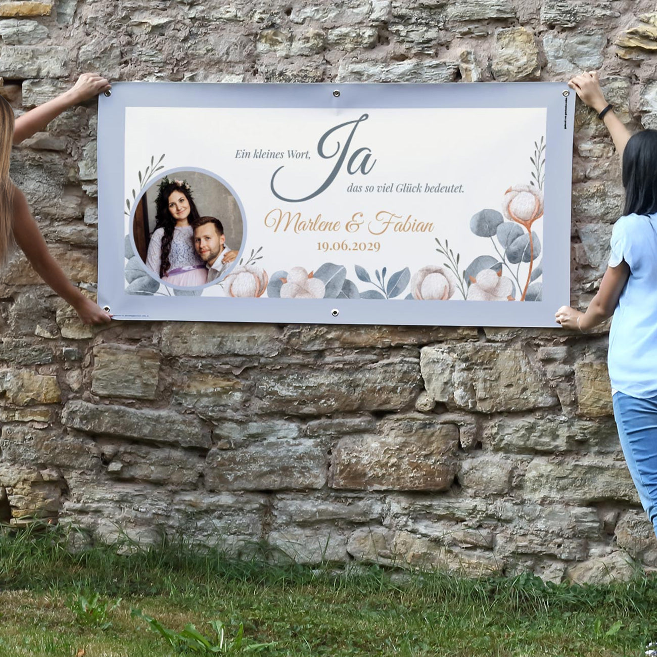 Romantisches Foto Hochzeitsbanner -JA - Ein kleines Wort, das so viel Glück bedeutet