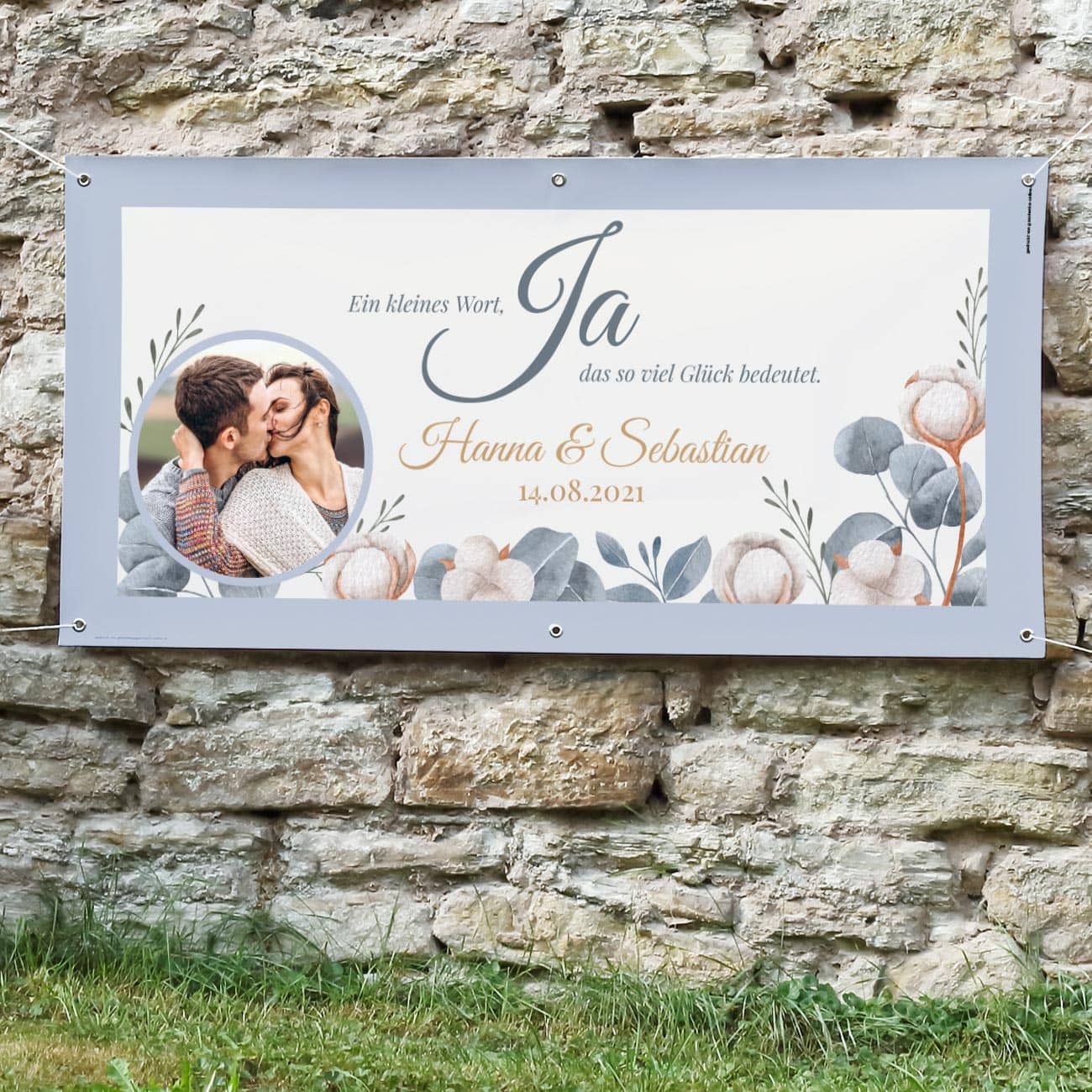 Hochzeitsbanner mit Foto, Namen des Hochzeistpaares und Datum der Hochzeit