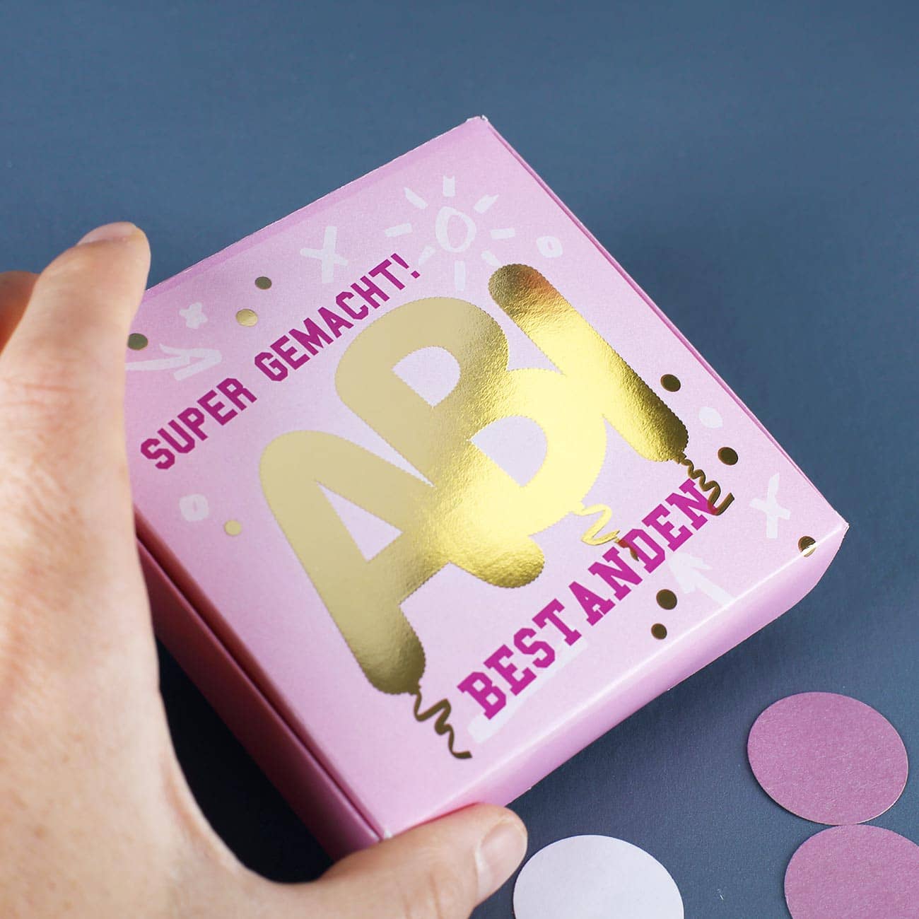 ABI bestanden! rosafarbene Box für Geldgeschenk 