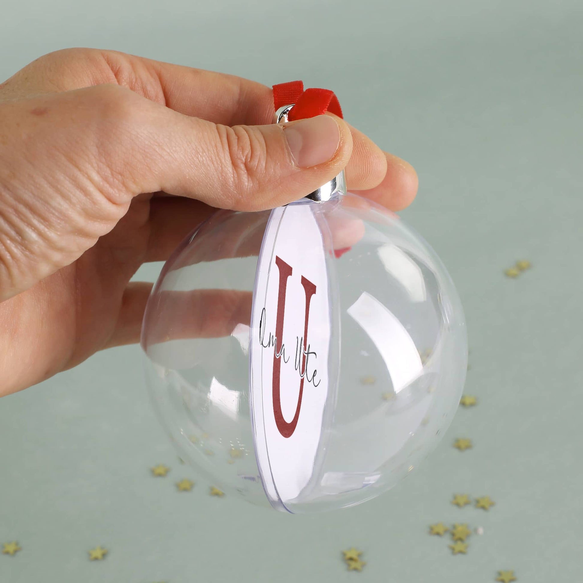 Persönliche Christbaumkugel mit Foto, Name und Initial