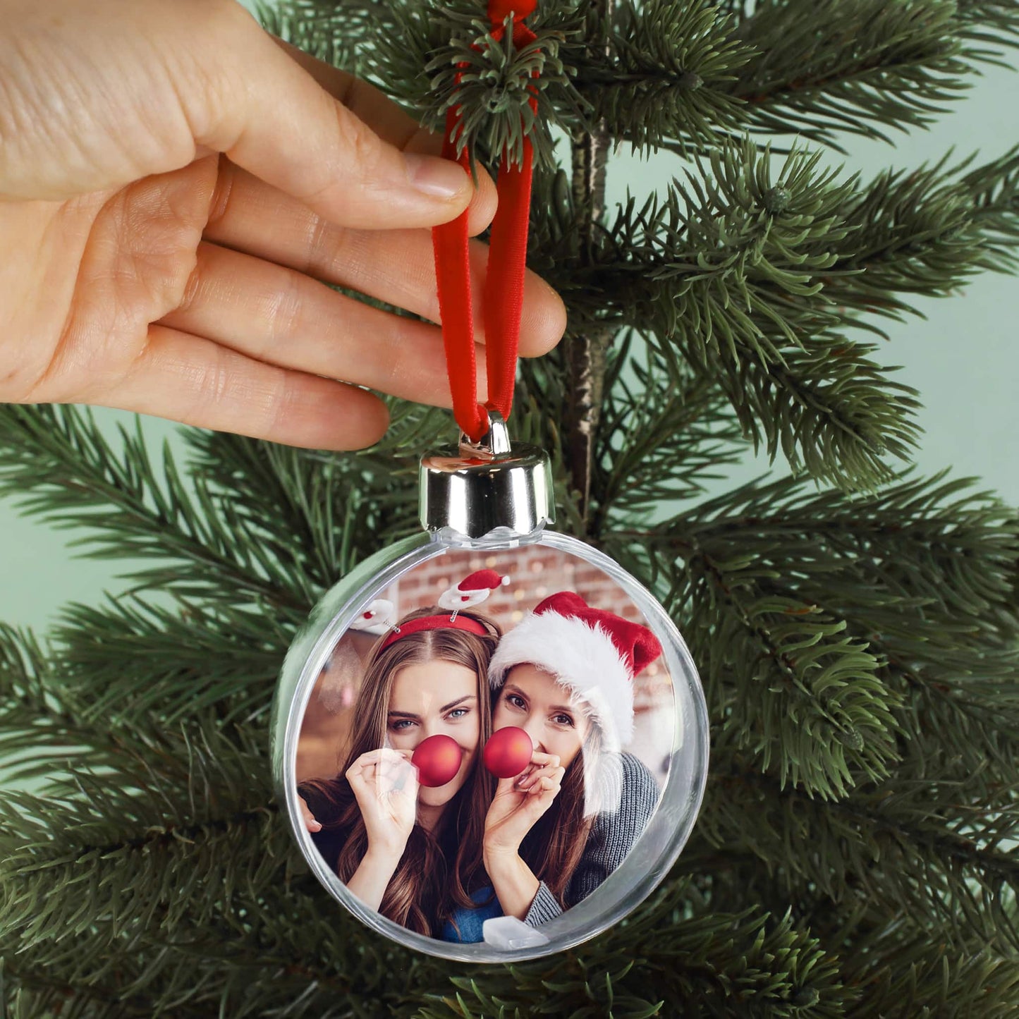 Persönliche Christbaumkugel mit Foto, Name und Initial