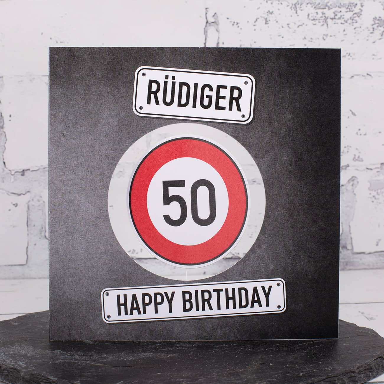 Happy Birthday - Glückwunschkarte mit drehbarem Verkehrsschild, Name und Wunschtext