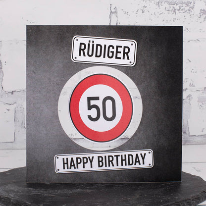Happy Birthday - Glückwunschkarte mit drehbarem Verkehrsschild, Name und Wunschtext