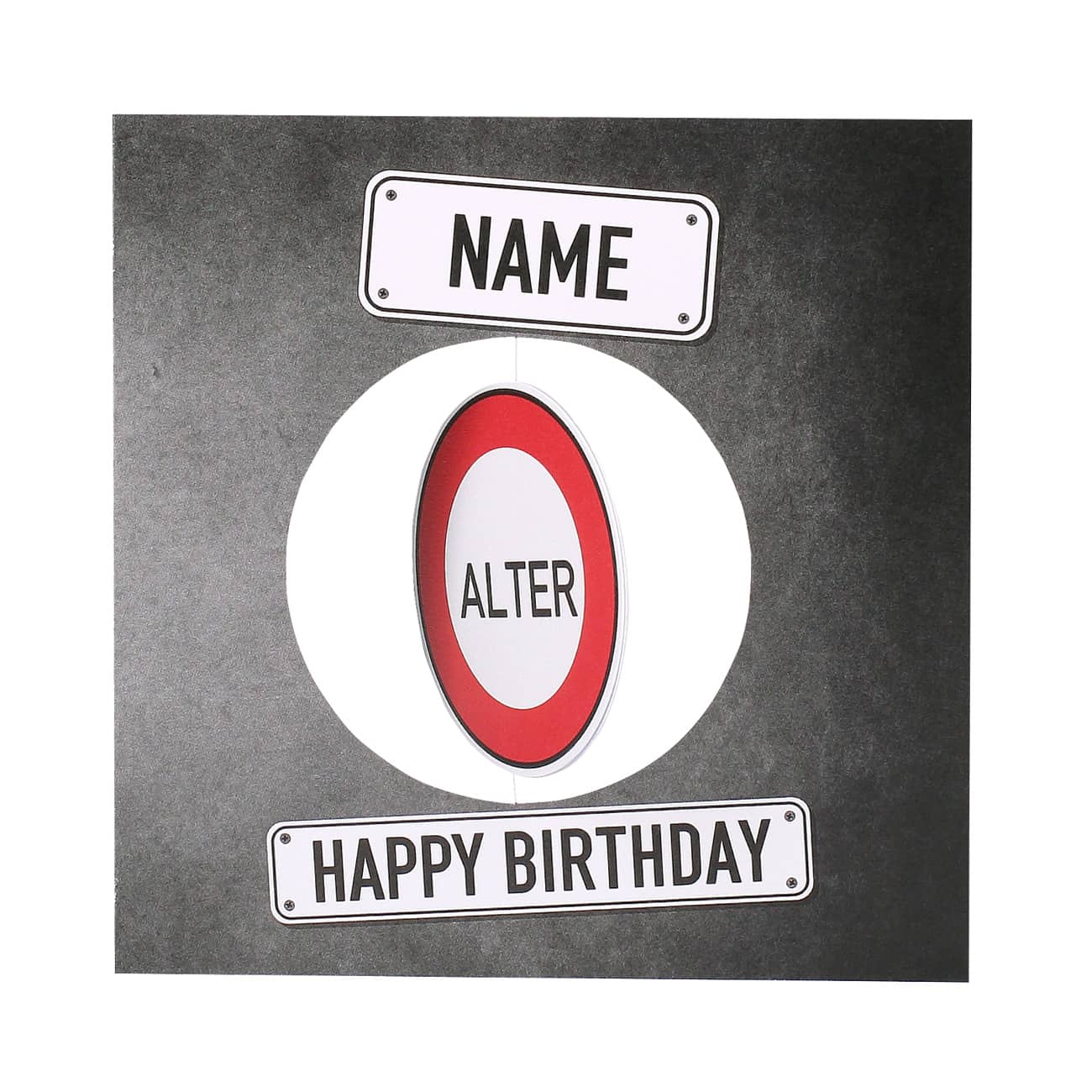 Happy Birthday - Glückwunschkarte mit drehbarem Verkehrsschild, Name und Wunschtext