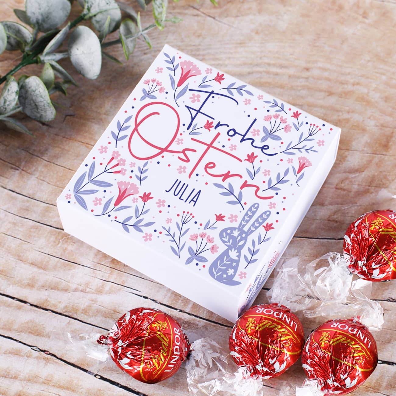 4 Lindorkugeln zu Ostern in personalisierter Geschenkverpackung
