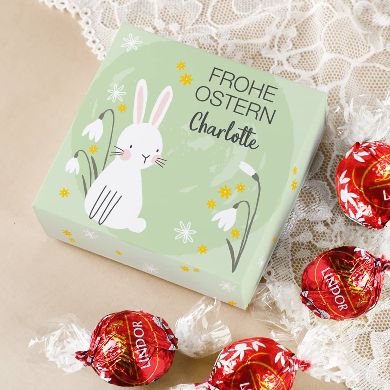 Kleine Geschenkverpackung mit Lindor Kugeln zu Ostern