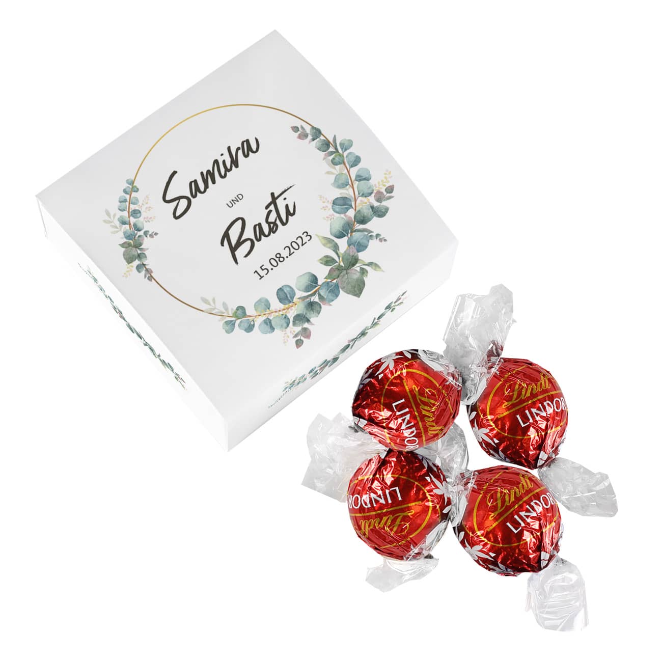 Personalisierte Faltschachtel mit 4 Lndorkugeln als Inhalt