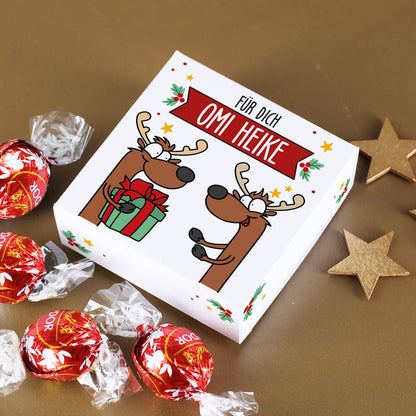 Süßes zu Weihnachten - Faltschachtel mit Name bedruckt und 4 Lindorkugeln