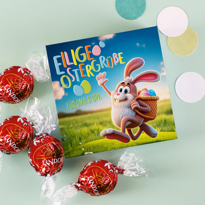 Personalisierte Osterüberraschung „Eilige Ostergrüße“ mit 4 köstlichen Lindorkugeln