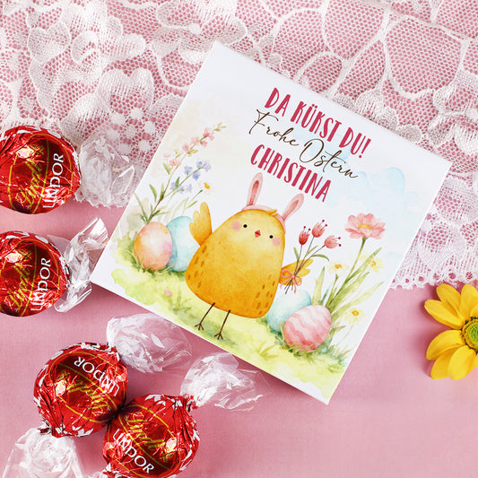 Osterbox mit personalisiertem Namen und Lindt Lindor Kugeln