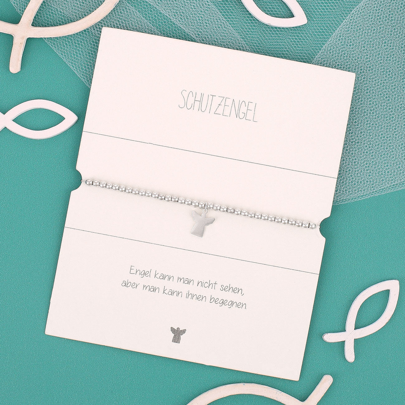 Schutzengel Armband zur Konfirmation auf türkisem Hintergrund