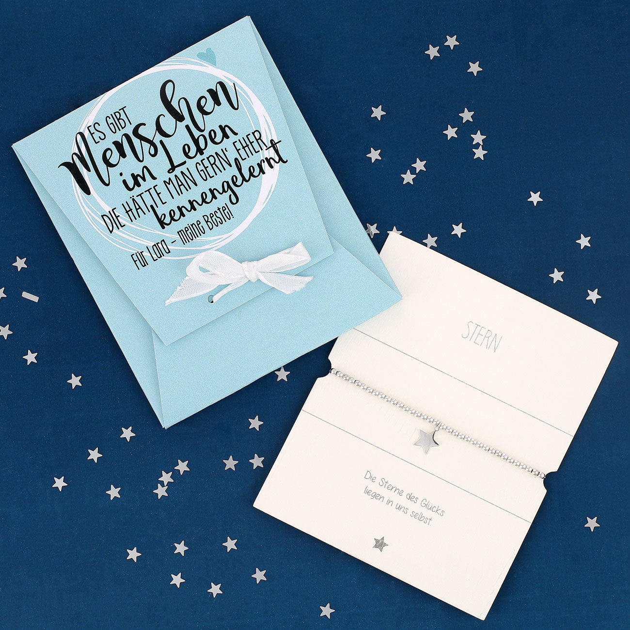 Silbernes Armband mit Sternanhänger für die Freundin mit Geschenkbox