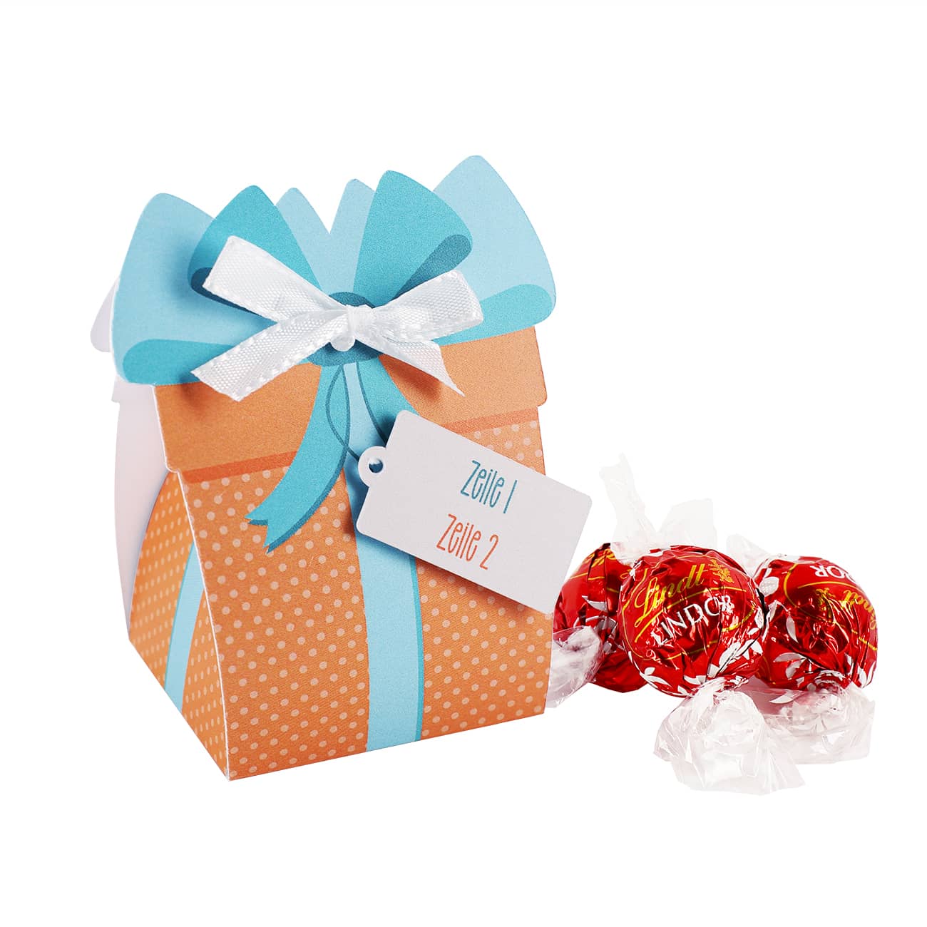 Geschenkschachtel mit zwei Zeilen Text personalisiert