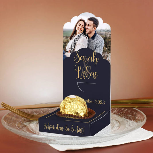 Edler Faltaufsteller mit Ihrem schönsten Foto für Persönliche Gastgeschenke zur Hochzeit