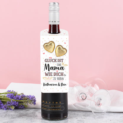 Personalisierter Flaschenanhänger mit Lindt Schokoherzen zum Muttertag | 2 Größen