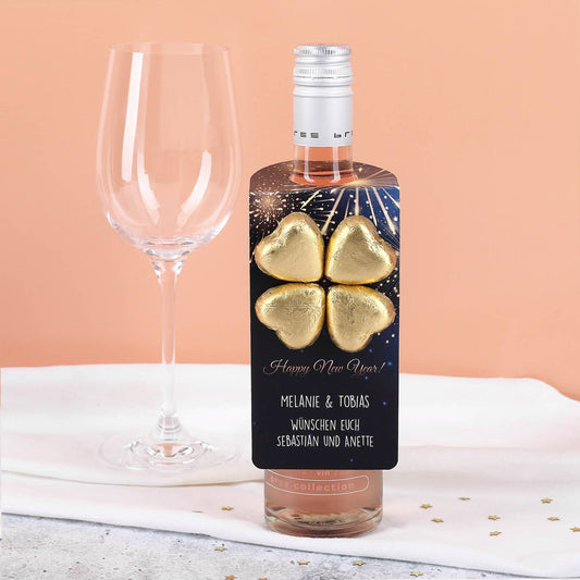 kleiner Flaschenahänger zu Silvester mit Lindt-Schokoalde in Kleeblattform