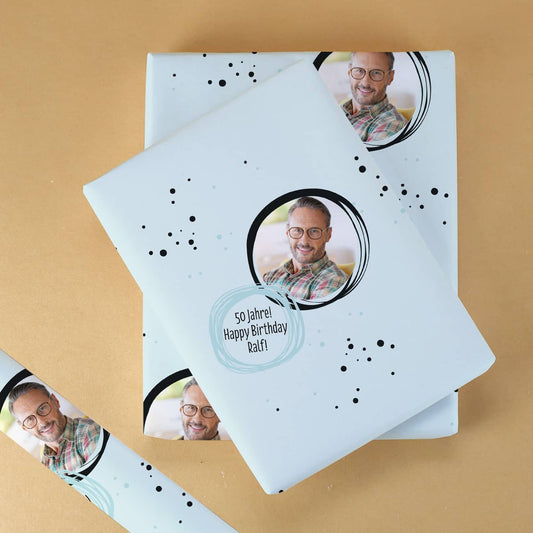 Geschenkpapier mit Foto und Wunschtext zu vielen Anlässen